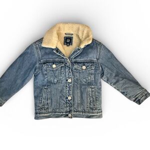 GAP Blue Denim Jacket with Cream Sherpa Collar